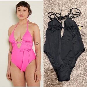 NWT Victoria’s Secret Pink Triangle Wrap One-Piece Swimsuit Black ,‎ size M